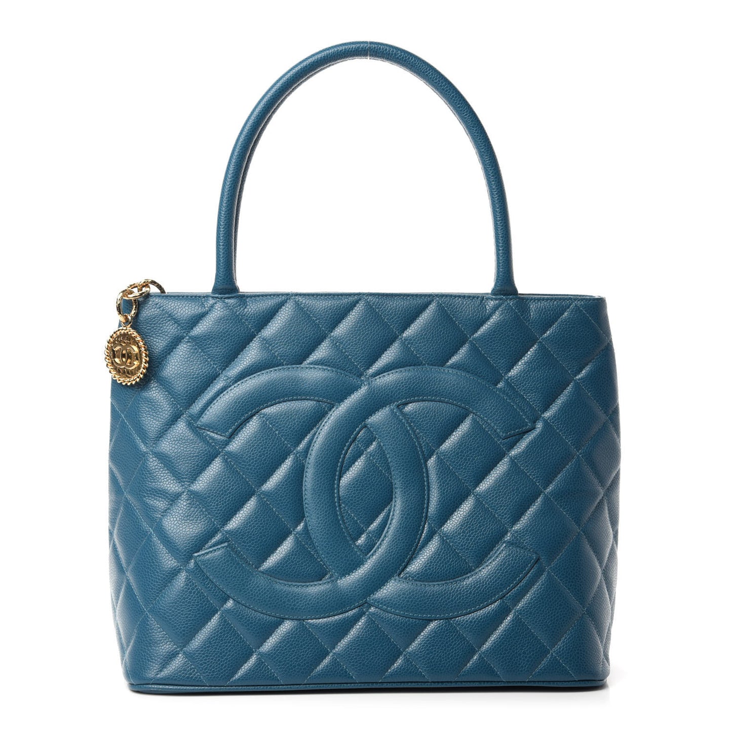 Caviar Quilted Medallion Tote Turquoise