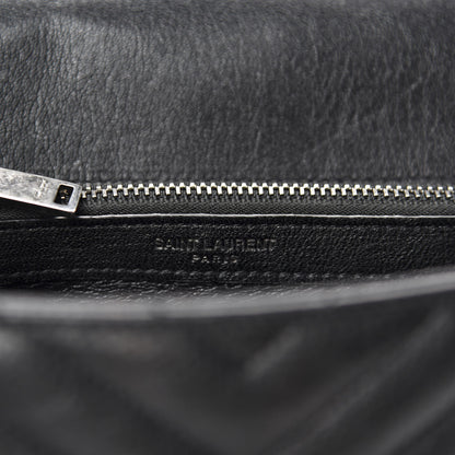 Saint Laurent Sheepskin Matelasse Chevron Monogram Medium College Bag Black 10 of 12