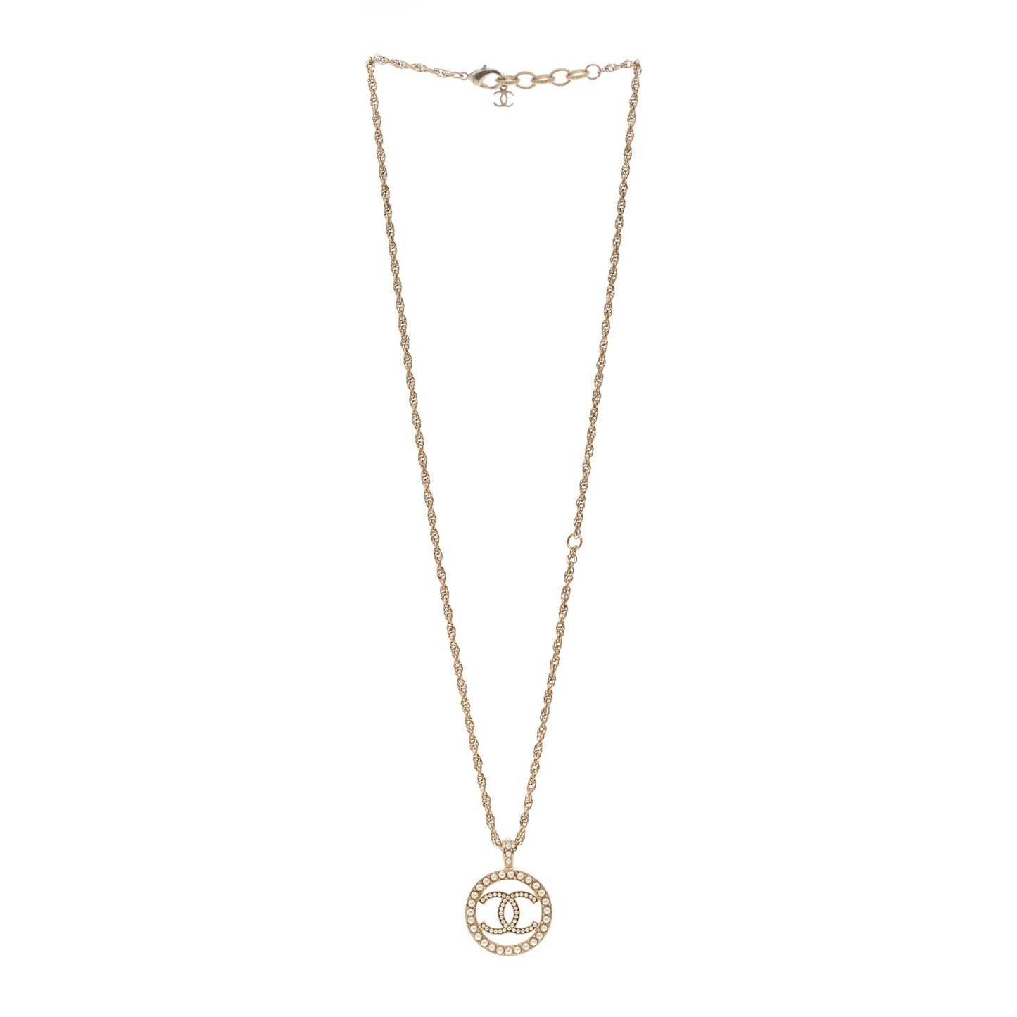 Pearl CC Round Pendant Necklace Gold