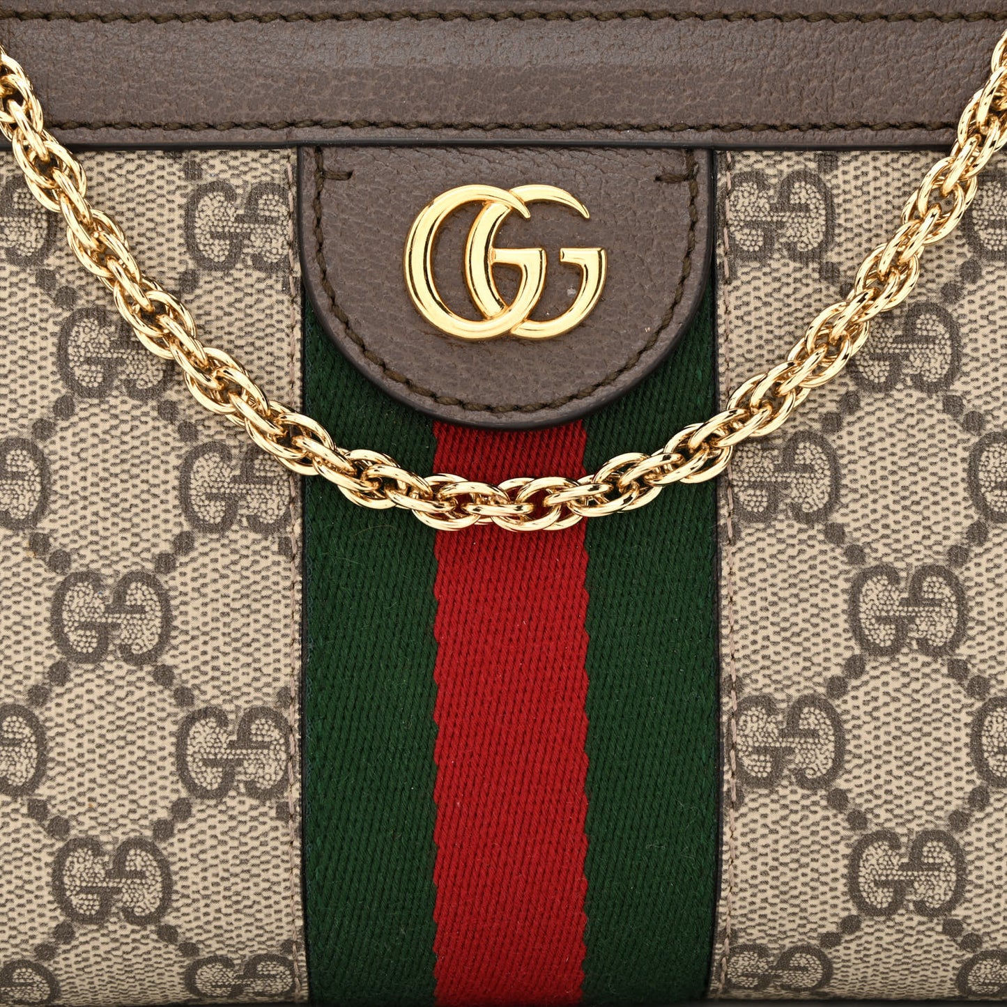 GG Supreme Monogram Textured Dollar Calfskin Web Mini Ophidia Chain Shoulder Bag Beige Ebony New Acero
