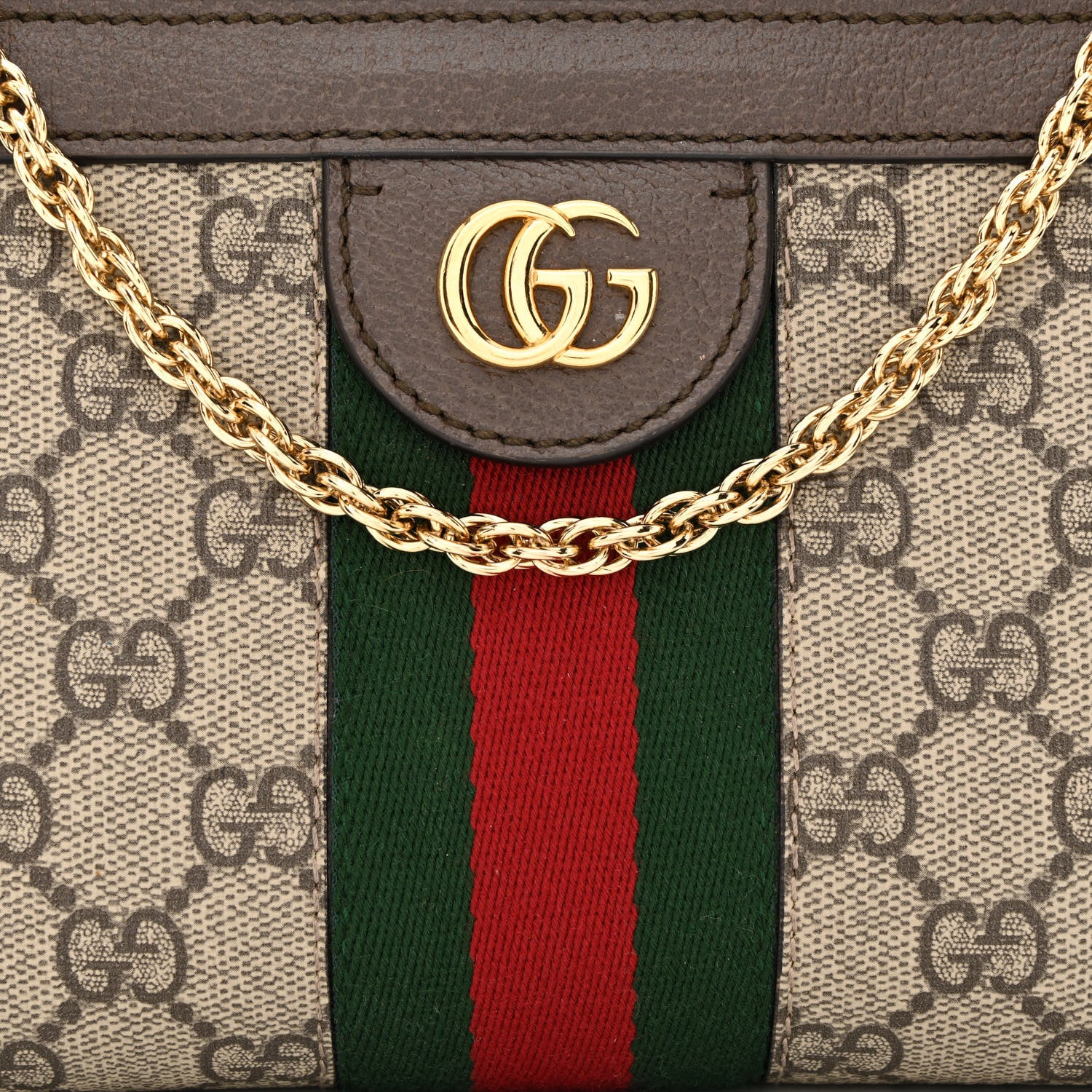 Gucci GG Supreme Monogram Textured Dollar Calfskin Web Mini Ophidia Chain Shoulder Bag Beige Ebony New Acero 8 of 11