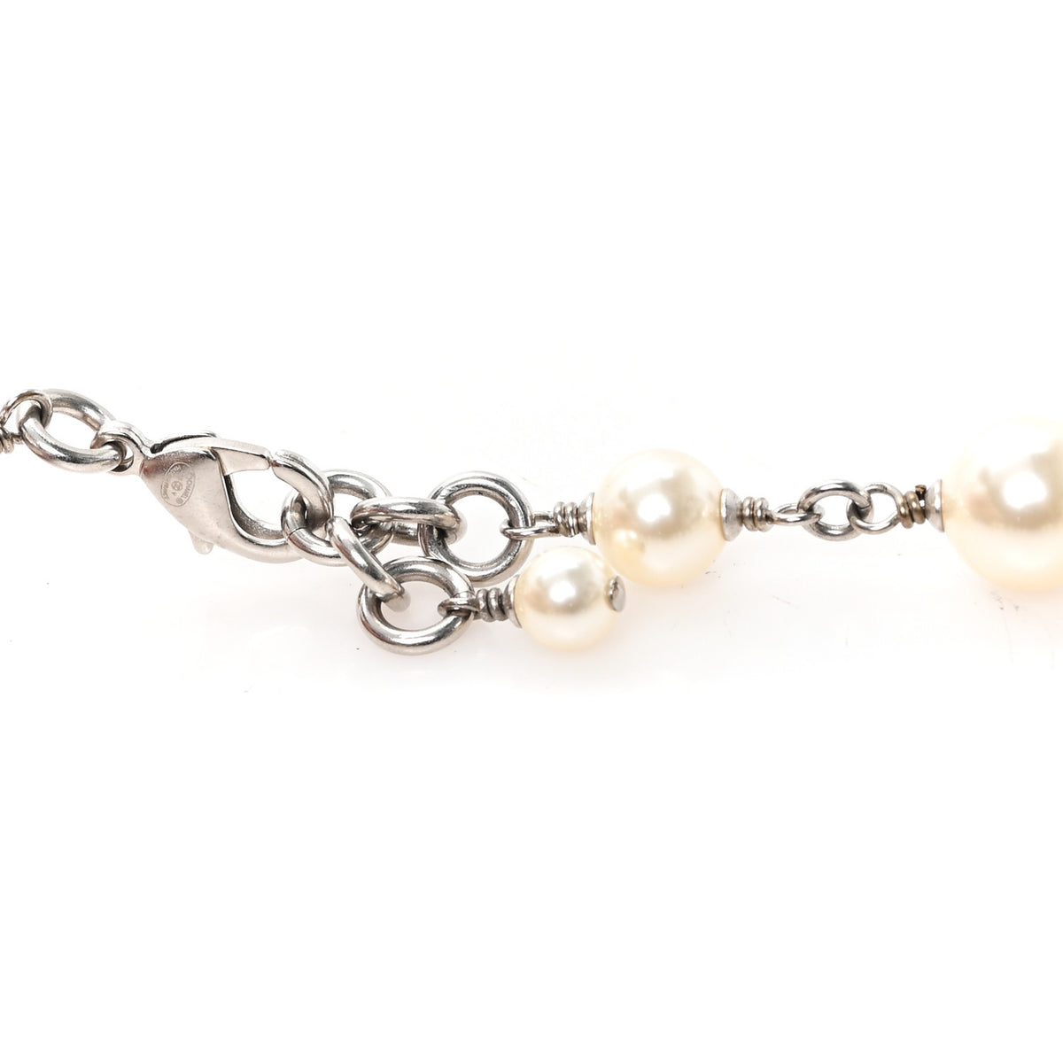 Chanel Crystal Pearl CC Long Necklace Silver 4 of 5