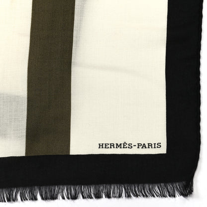 Hermes Cashmere Silk H Jumping Stole 140 White Black Kaki 3 of 4