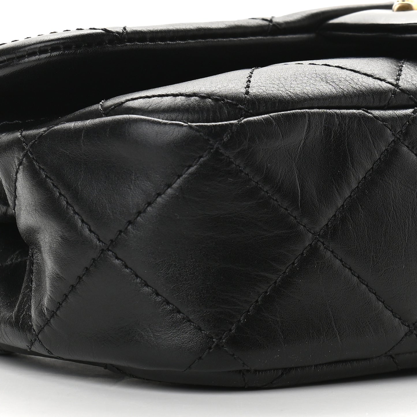 Calfskin Quilted Small Crystal Pearls Flap Bag Black