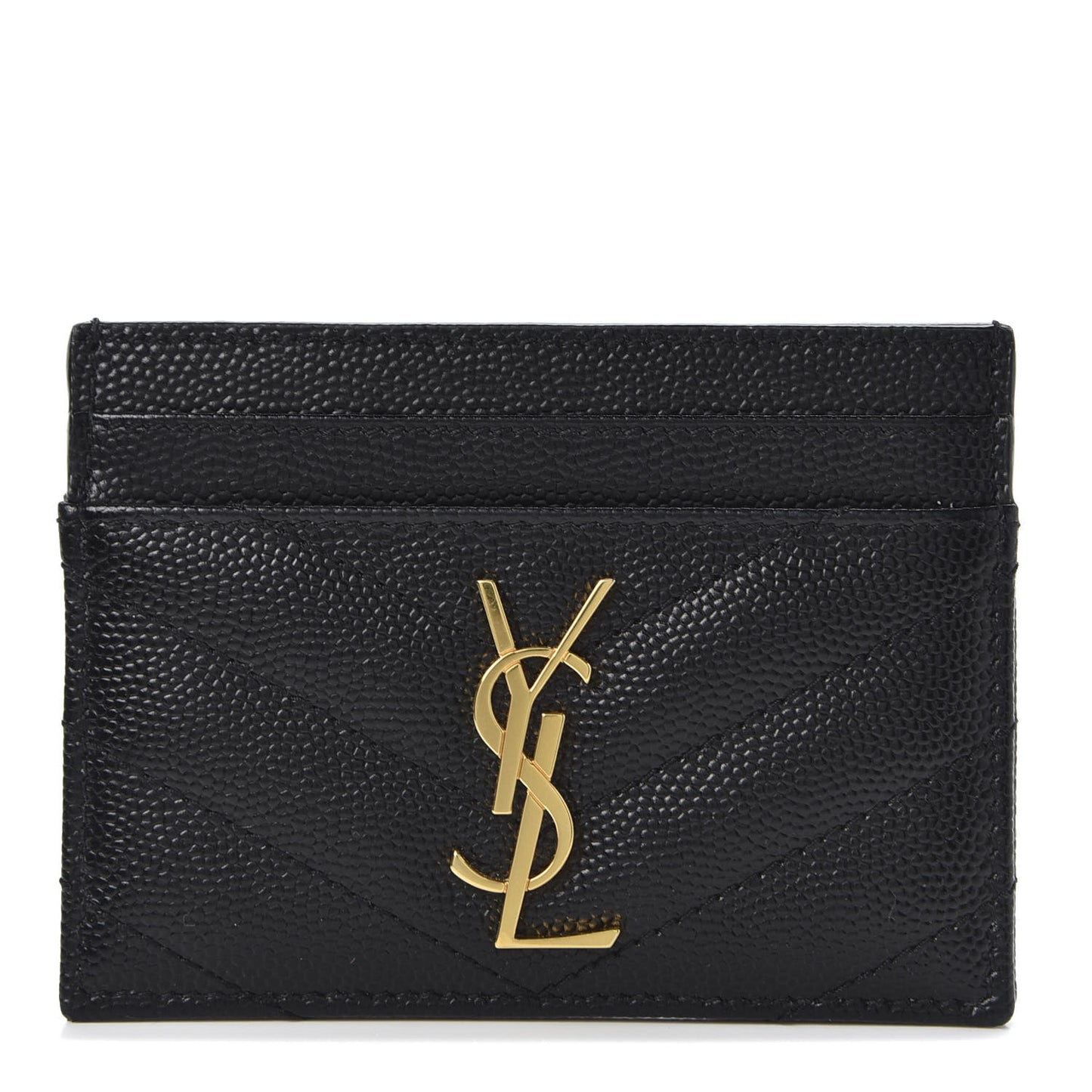 Grain De Poudre Matelasse Chevron Monogram Credit Card Case Black