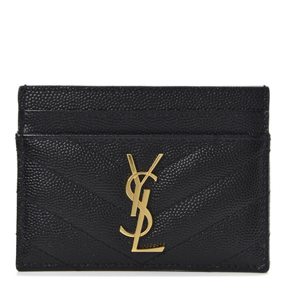 Saint Laurent Grain De Poudre Matelasse Chevron Monogram Credit Card Case Black 1 of 8