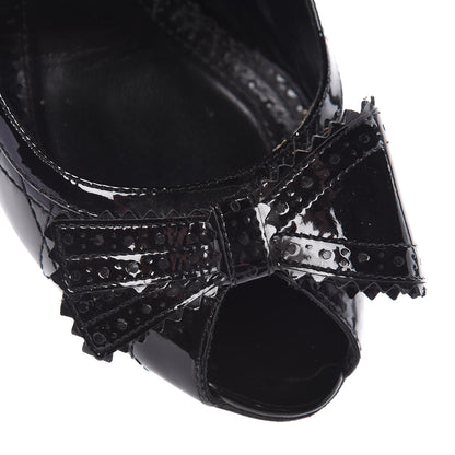 Christian Dior Patent Cannage Bow2 Peep Toe Pumps 39 Black 17 of 18
