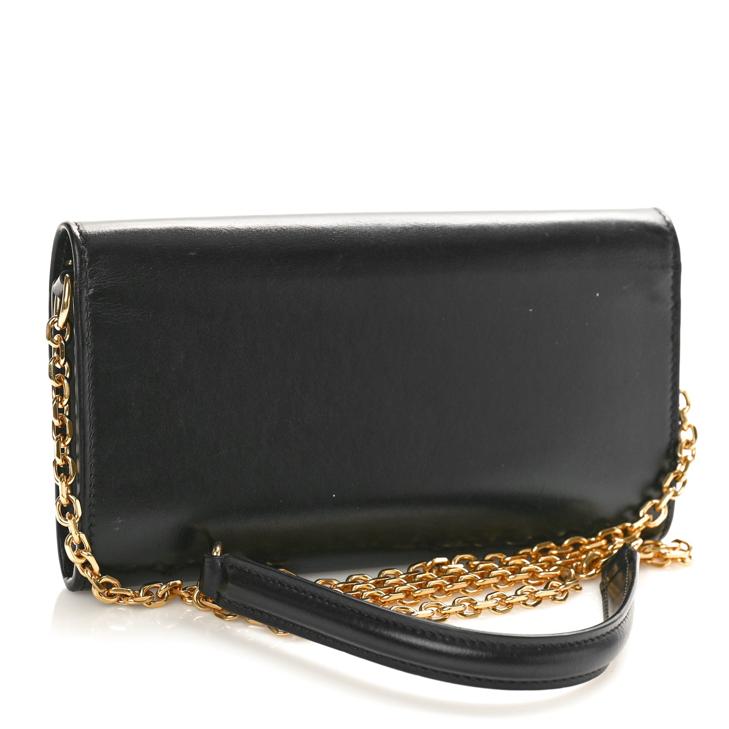 Shiny Smooth Calfskin C Wallet On Chain Bag Black