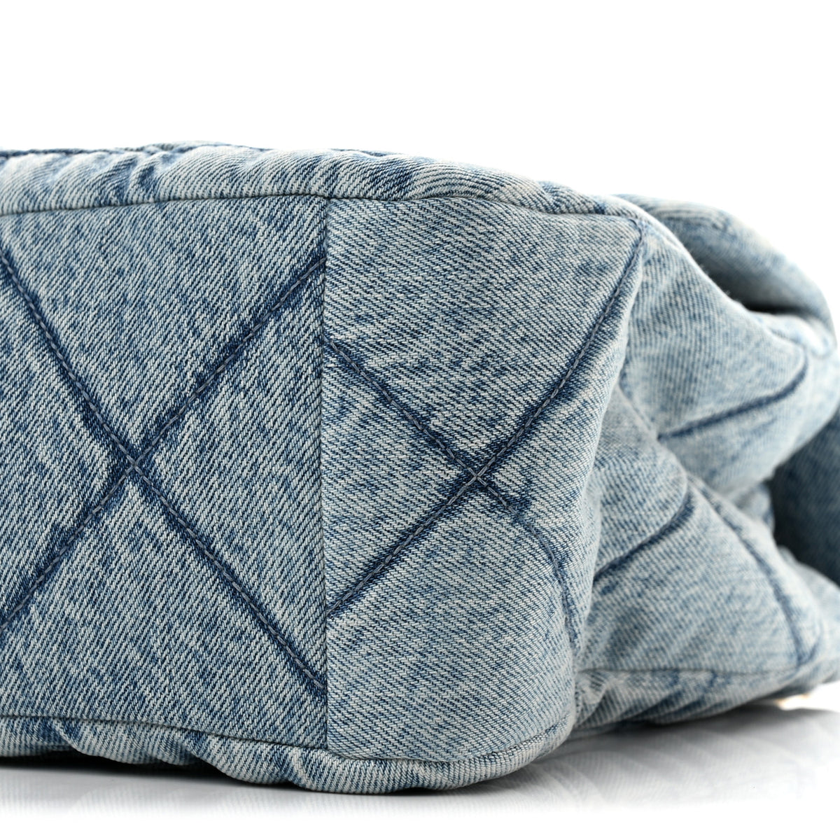 Washed Denim Quilted Flap Bag Blue