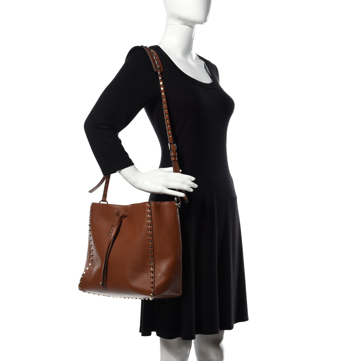 Valentino Garavani Pebbled Calfskin Rockstud Bucket Bag Saddle Brown 2 of 11