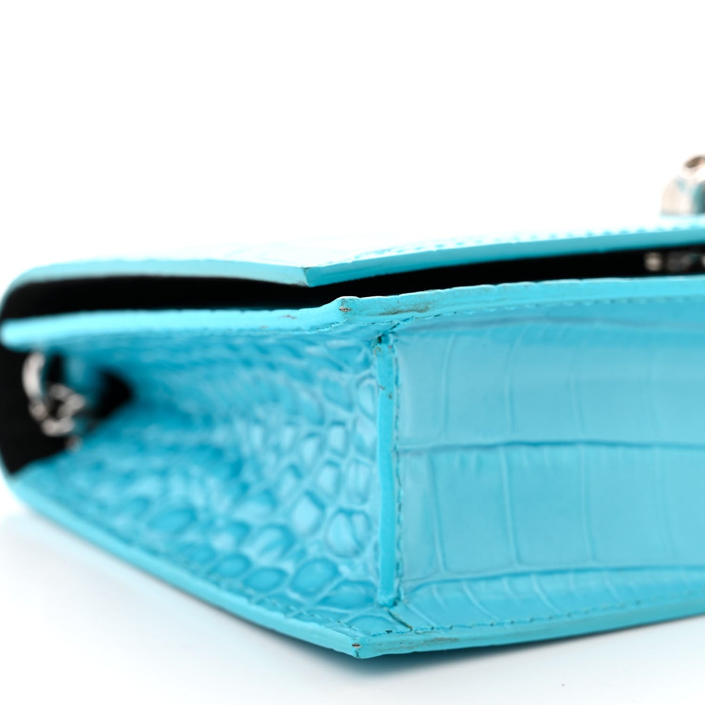 Calfskin Crocodile Embossed Skull Mini Crossbody Bag Cerulean