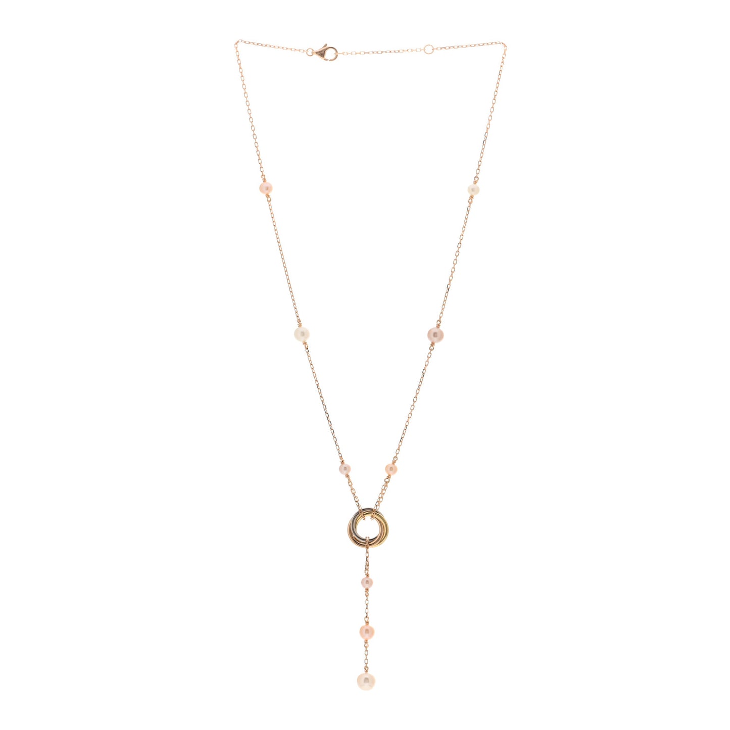 18K Pink Yellow White Gold Pearl Trinity Drop Necklace