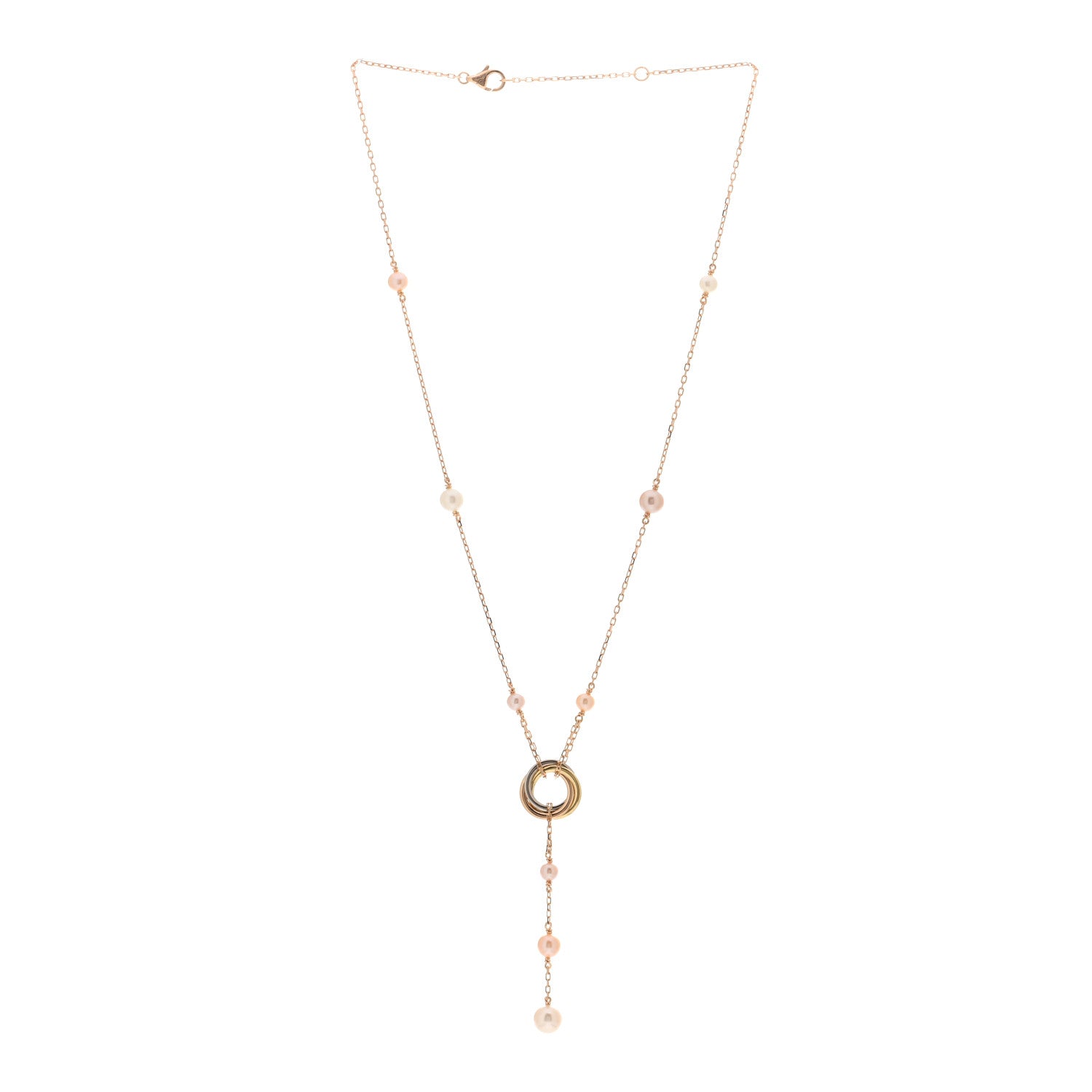 Cartier 18K Pink Yellow White Gold Pearl Trinity Drop Necklace 3 of 4