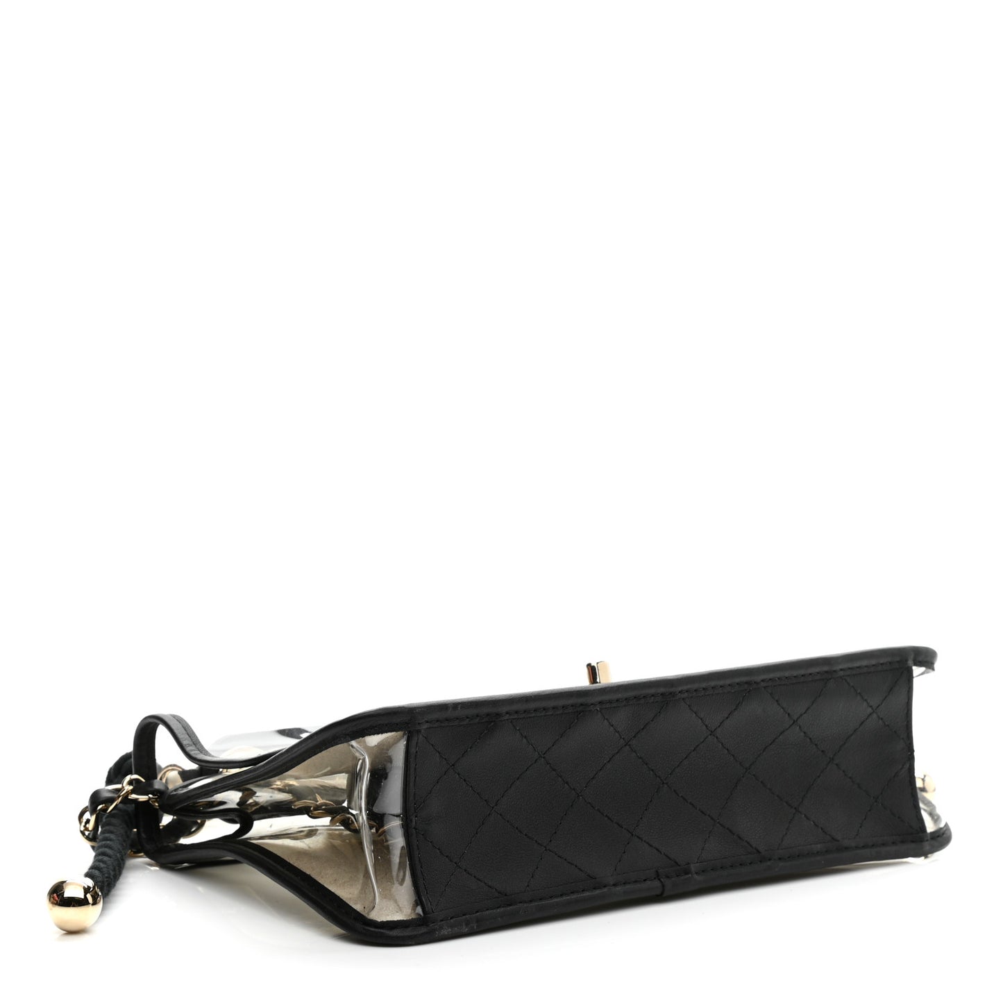 Lambskin PVC Sand By The Sea Flap With Pearl Strap Black