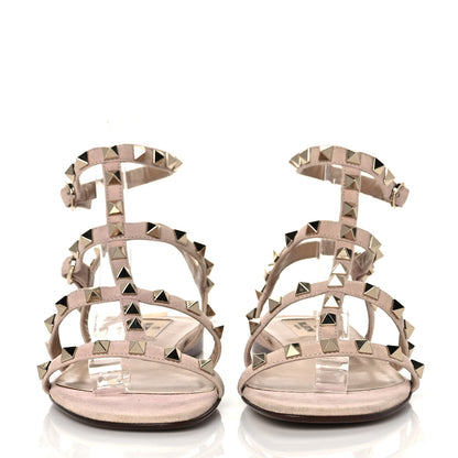 Valentino Garavani Suede Rockstud Gladiator Flat Sandals 37.5 Poudre 2 of 7