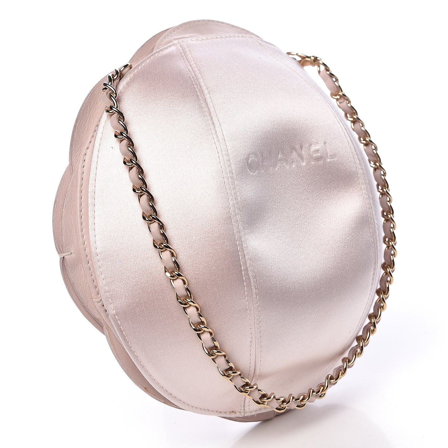 Lambskin Satin Camellia Clutch Light Pink