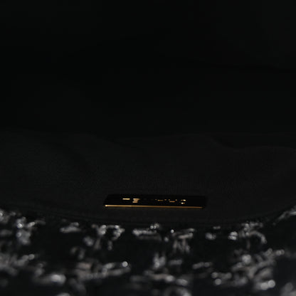 Chanel Tweed Quilted Large Chanel 19 Flap Black Silver Ecru 5 of 10