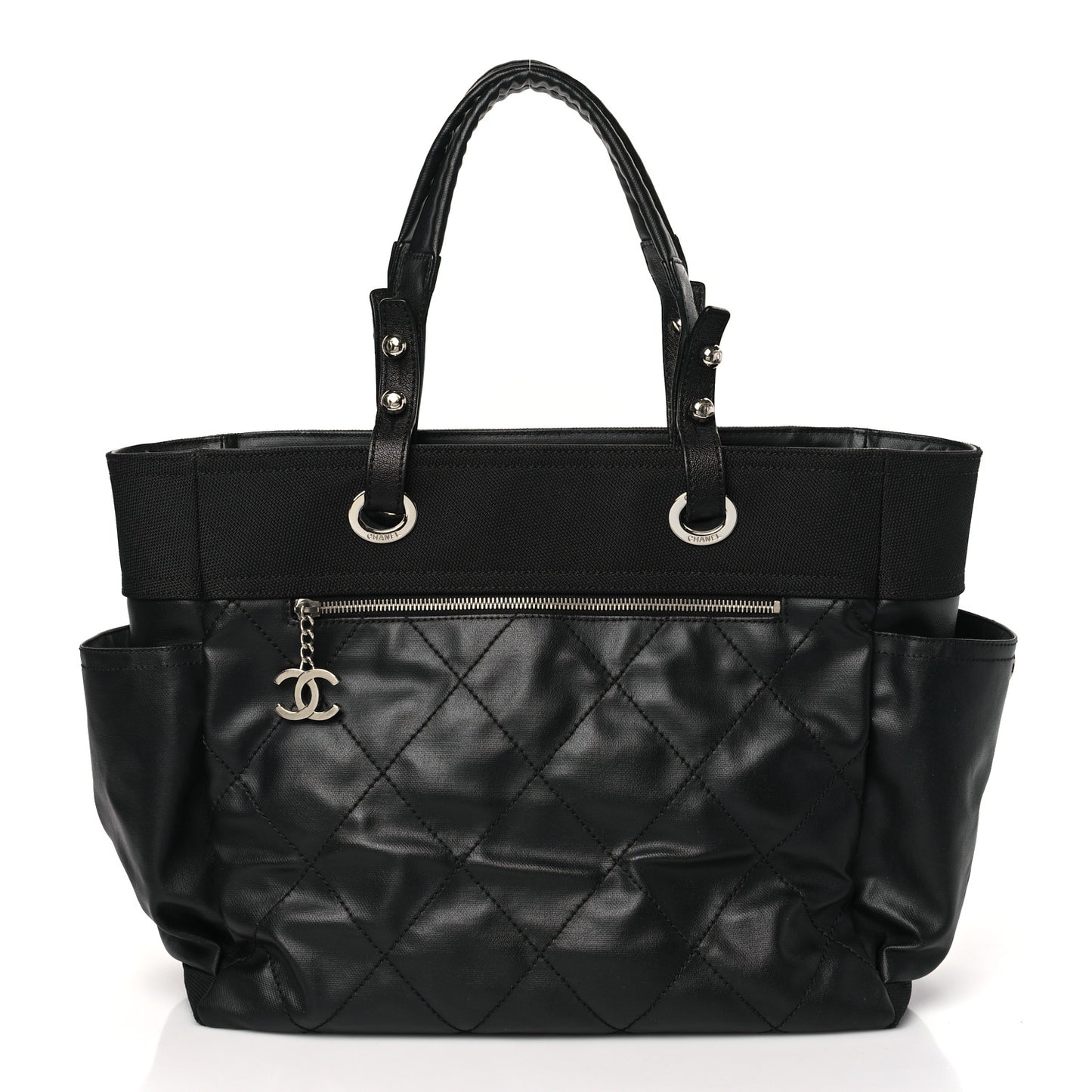 Coated Canvas Quilted Large Paris Biarritz Tote Black