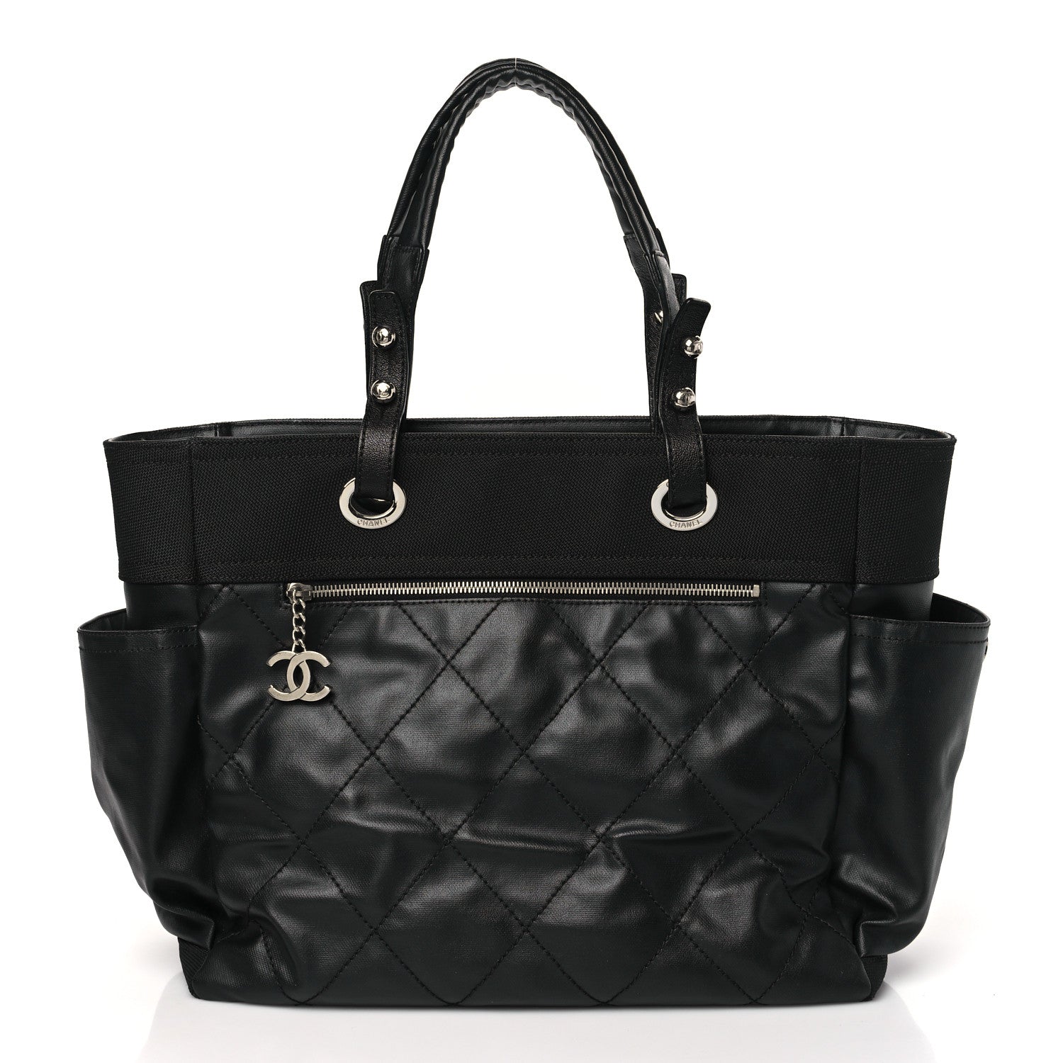 Chanel Coated Canvas Quilted Large Paris Biarritz Tote Black 3 of 10
