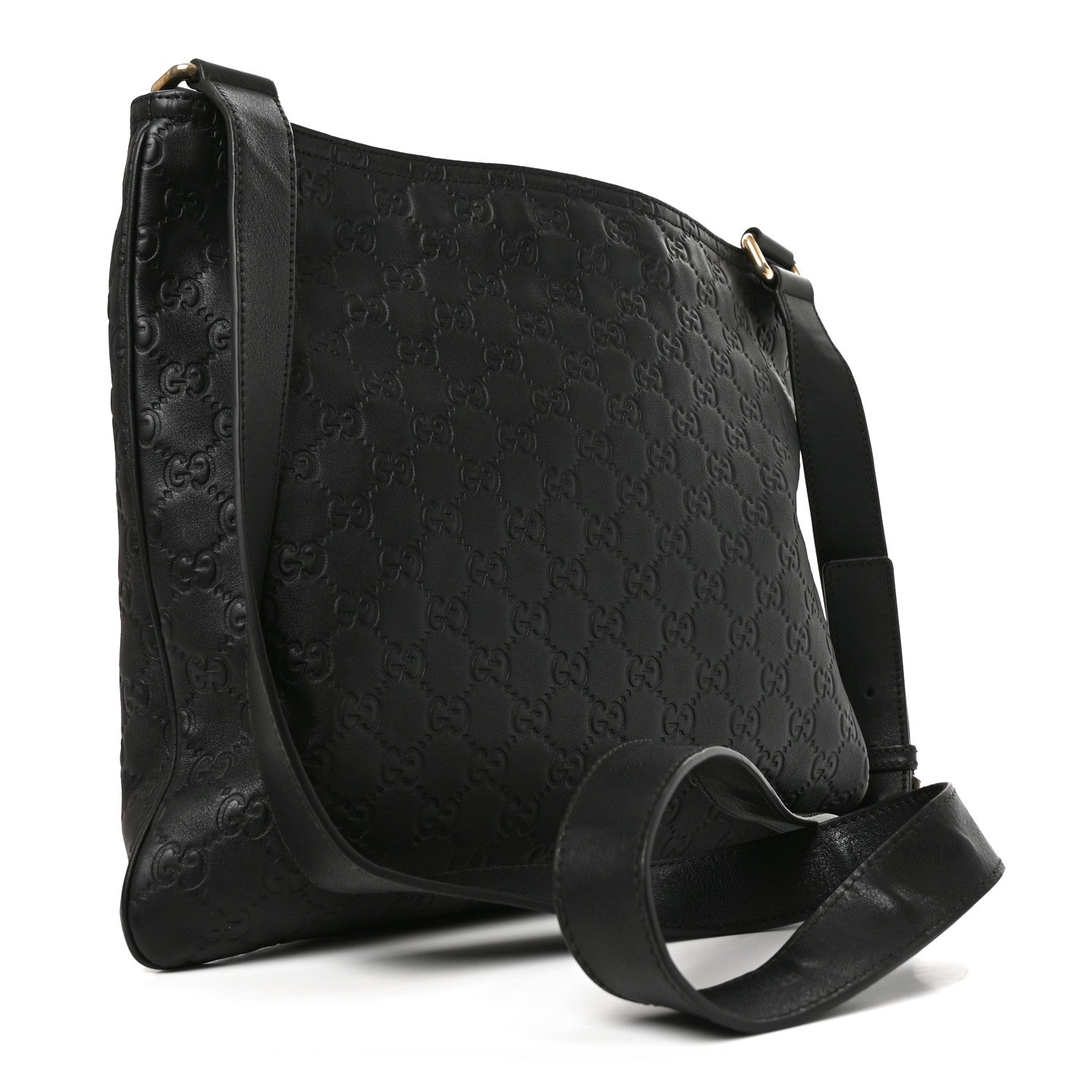 Gucci Guccissima Medium Flat Messenger Bag Black 3 of 10
