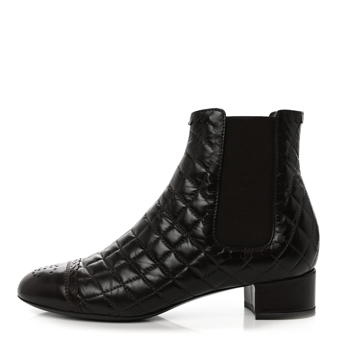 Lambskin Quilted Cap Toe CC Ankle Boots 36 Dark Brown