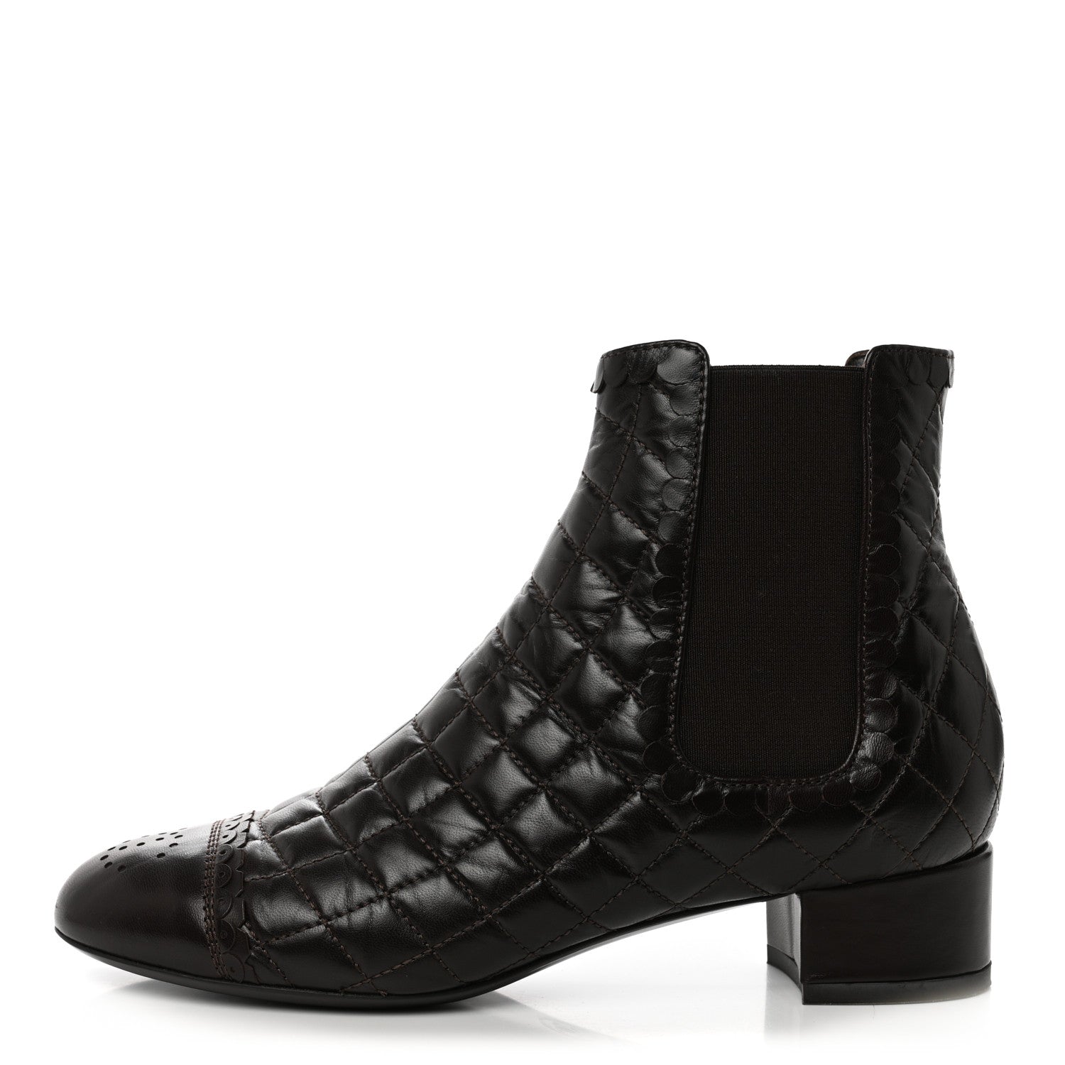 Chanel Lambskin Quilted Cap Toe CC Ankle Boots 36 Dark Brown 1 of 8