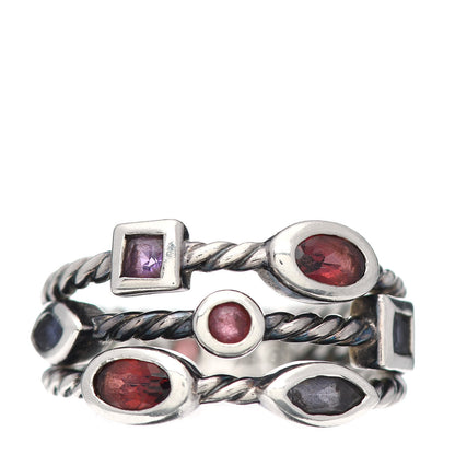 David Yurman Sterling Silver Iolite Garnet Tourmaline Amethyst Confetti 3 Row Ring 51 5.75 1 of 5