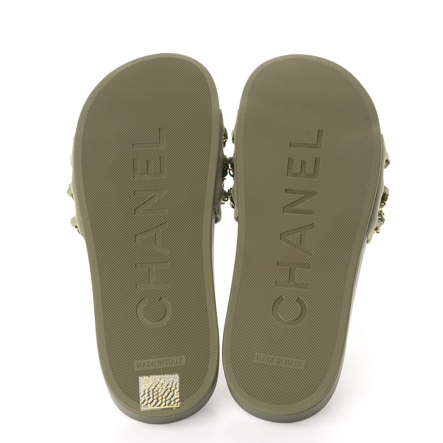 Canvas Chain Flat Sandals 38 Khaki