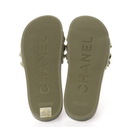 Chanel Canvas Chain Flat Sandals 38 Khaki 8 of 10