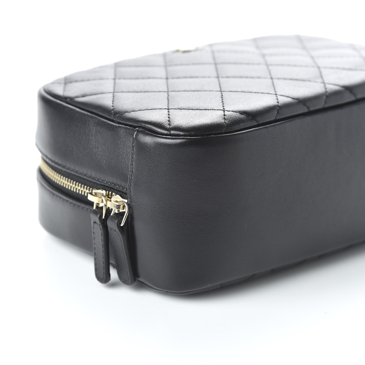 Lambskin Quilted Medium Curvy Pouch Cosmetic Case Black