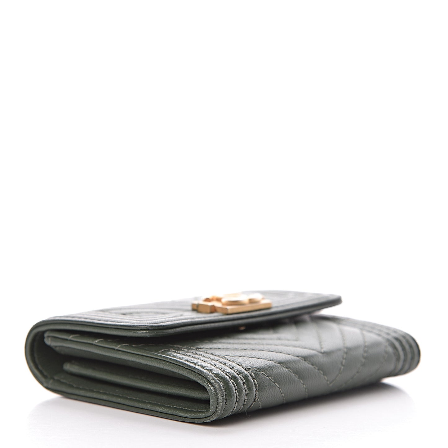 Lambskin Chevron Quilted Boy Card Holder Wallet Dark Green