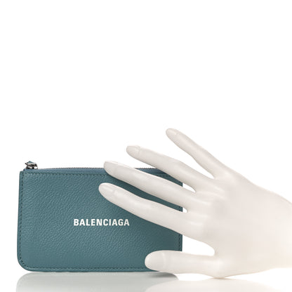 Balenciaga Grained Calfskin Logo Large Cash Long Coin Card Holder Blue Grey White 2 of 10