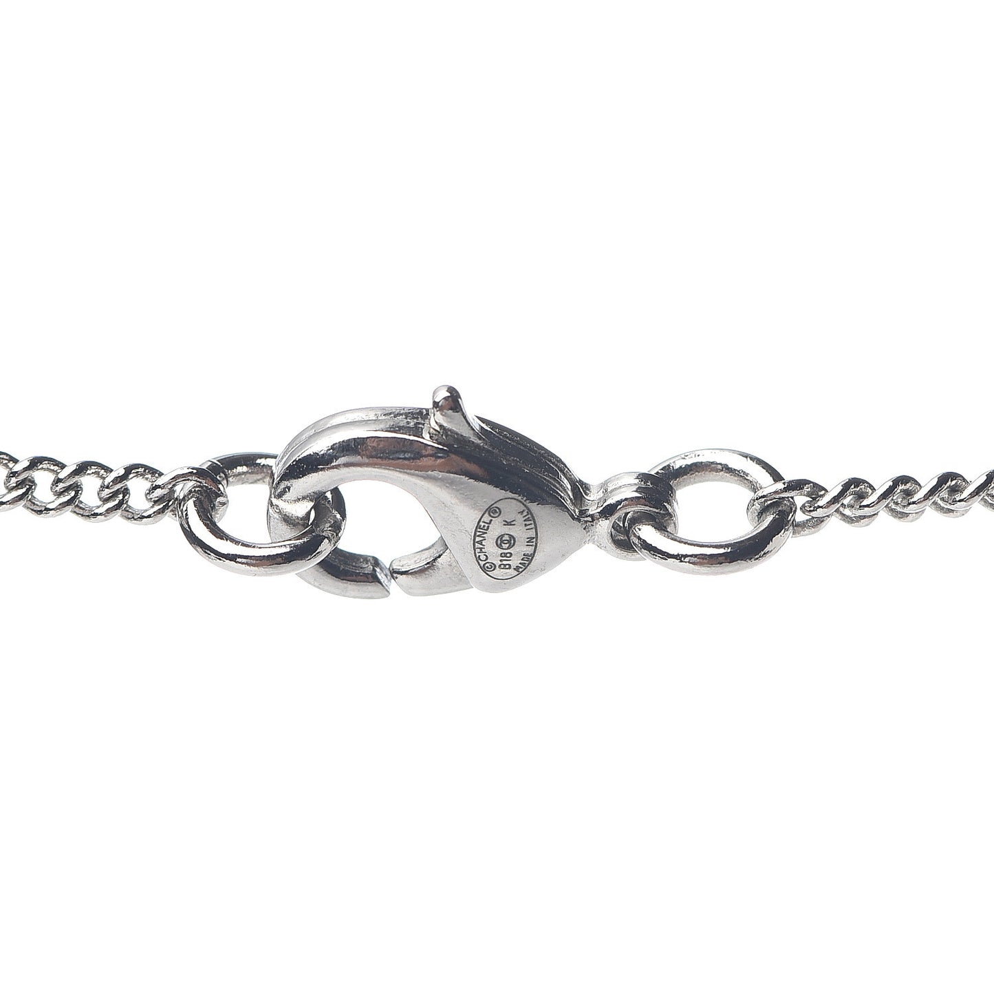 Lambskin Baguette Crystal CC Necklace Black Silver
