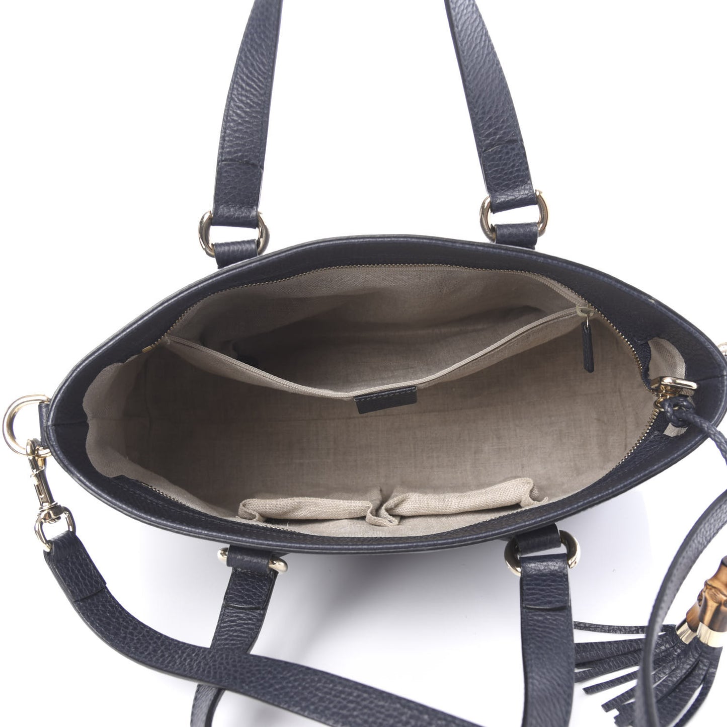 Calfskin Bamboo Tassel Top Handle Tote Blue