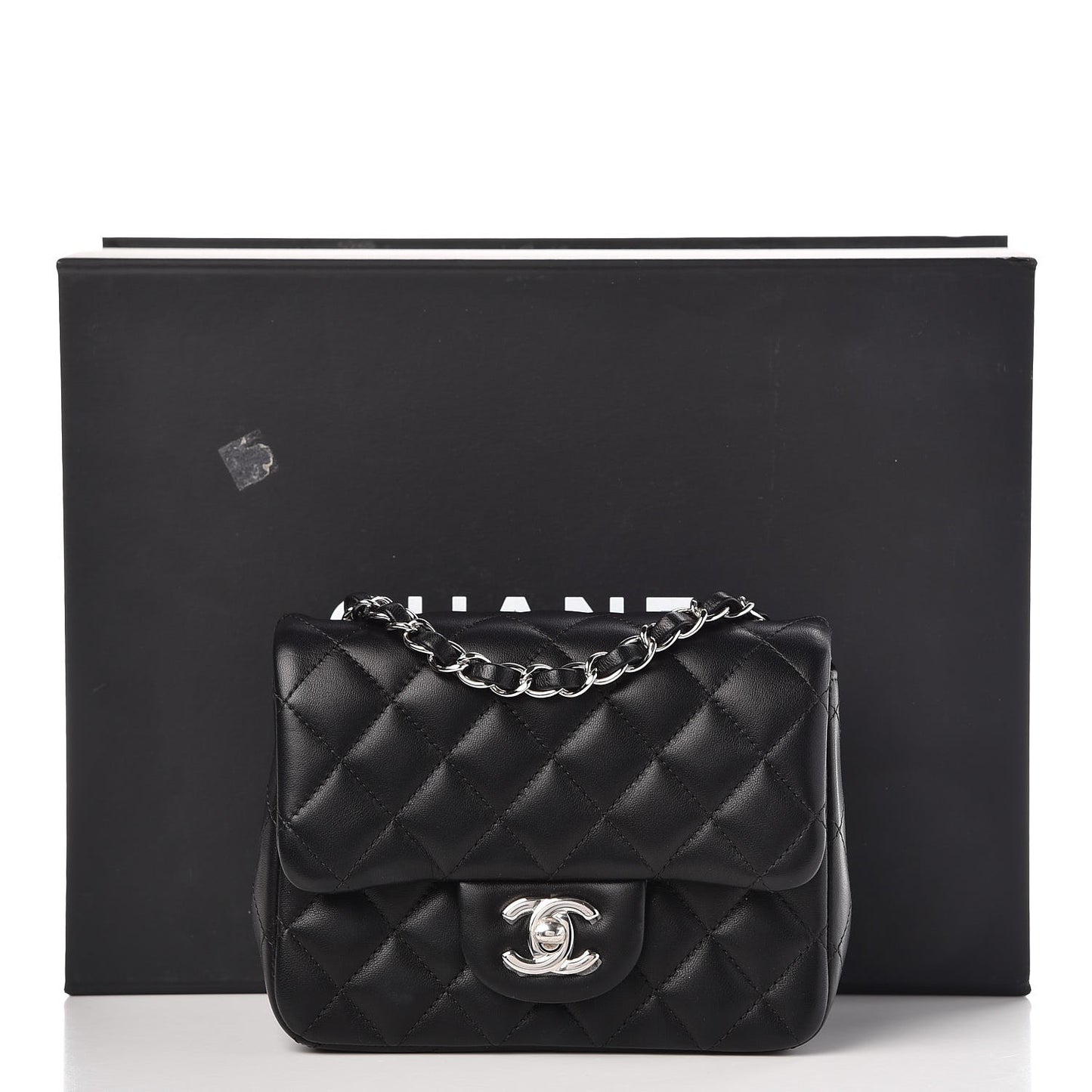 Lambskin Quilted Mini Square Flap Black