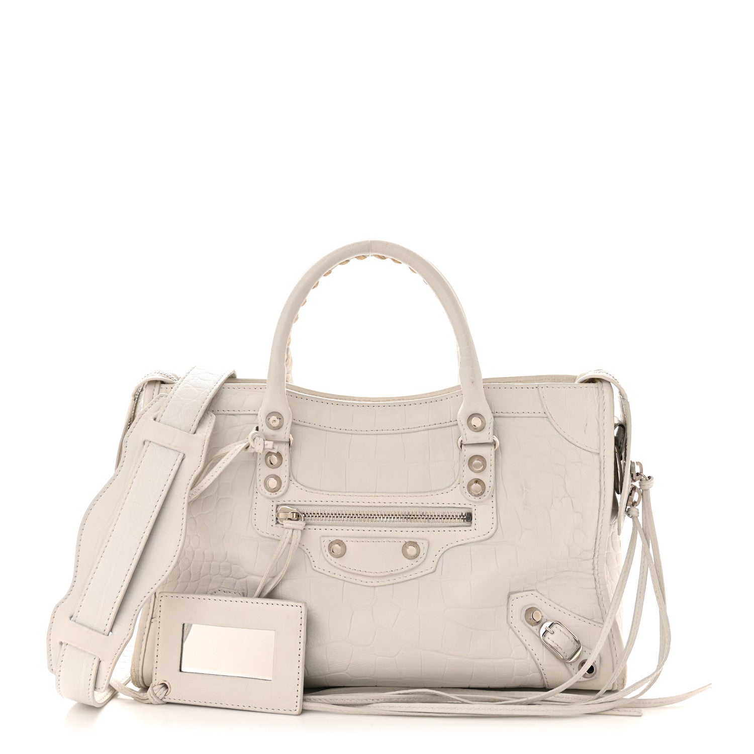 Balenciaga Matte Supple Lambskin Crocodile Embossed Classic Silver Hardware S City White 1 of 15