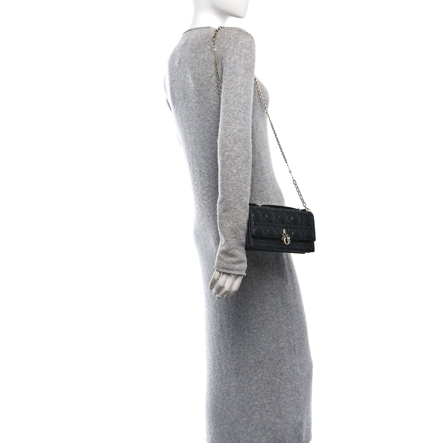 Lambskin Lady Dior Top Handle Clutch Black