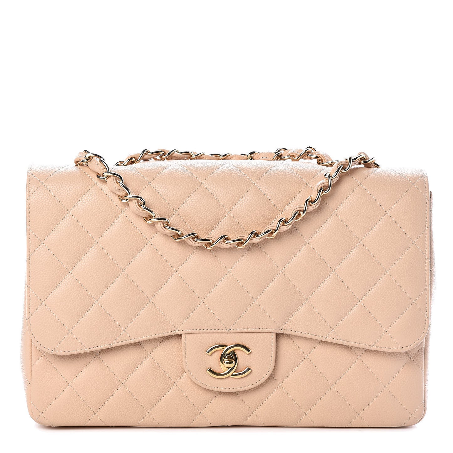 Caviar Quilted Jumbo Single Flap Beige Clair