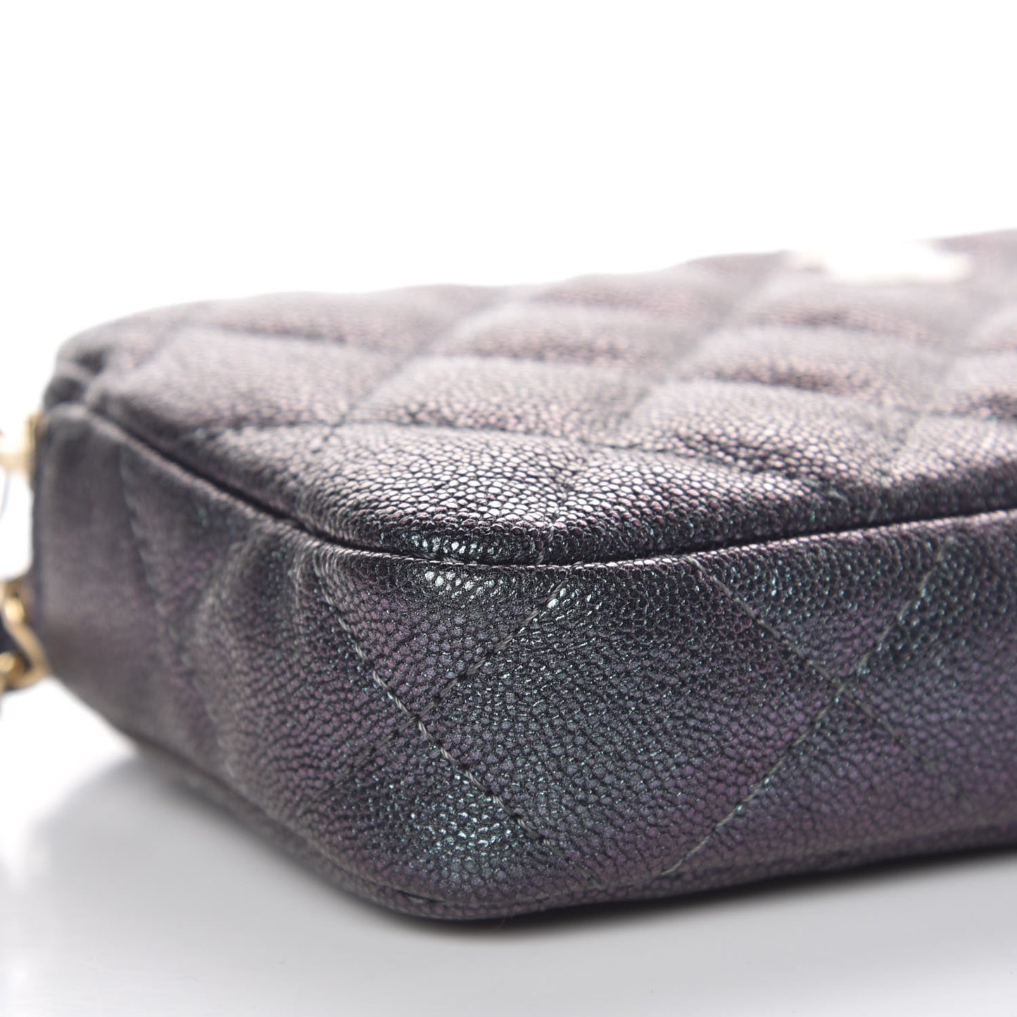 Iridescent Caviar Quilted Clutch With Chain Black