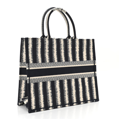 Christian Dior Canvas Embroidered Large Striped Book Tote Navy 3 of 10