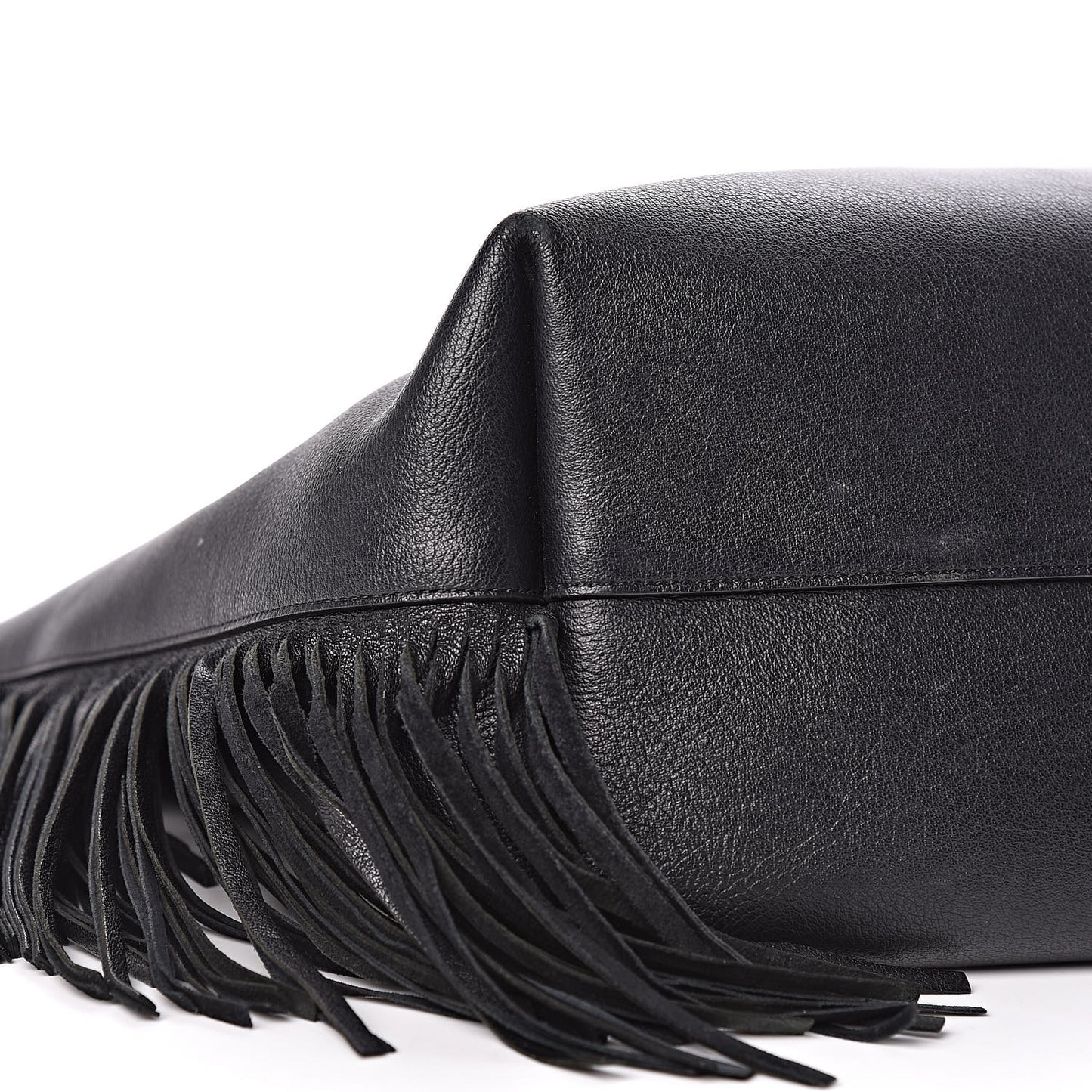 Calfskin Large Fringe Shopping Tote Black