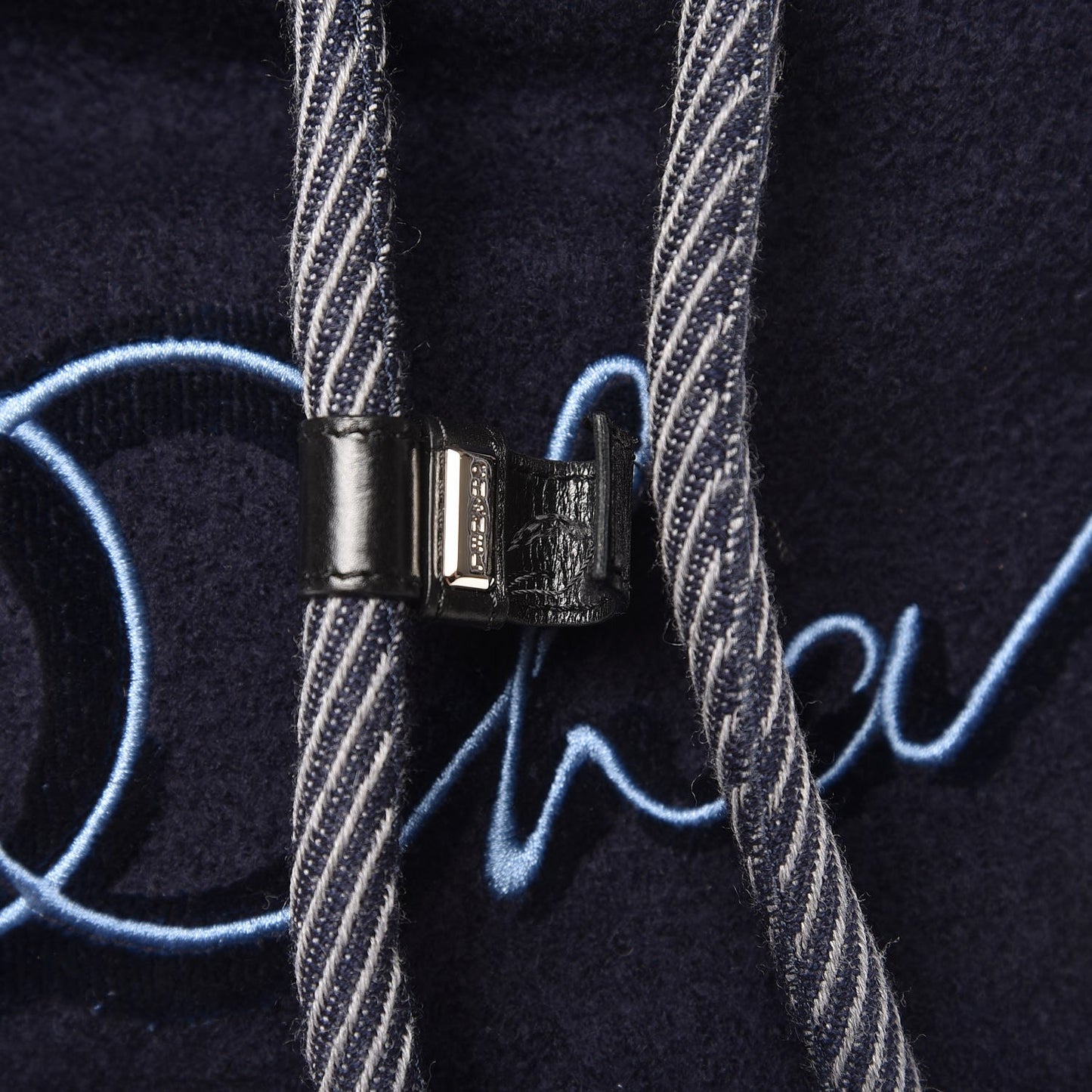 Wool Calfskin Embroidered Paris Hamburg Drawstring Backpack Navy Blue