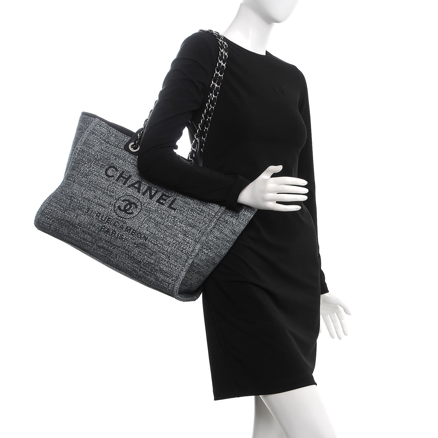 Chanel Canvas Large Deauville Tote Charcoal 3 of 16