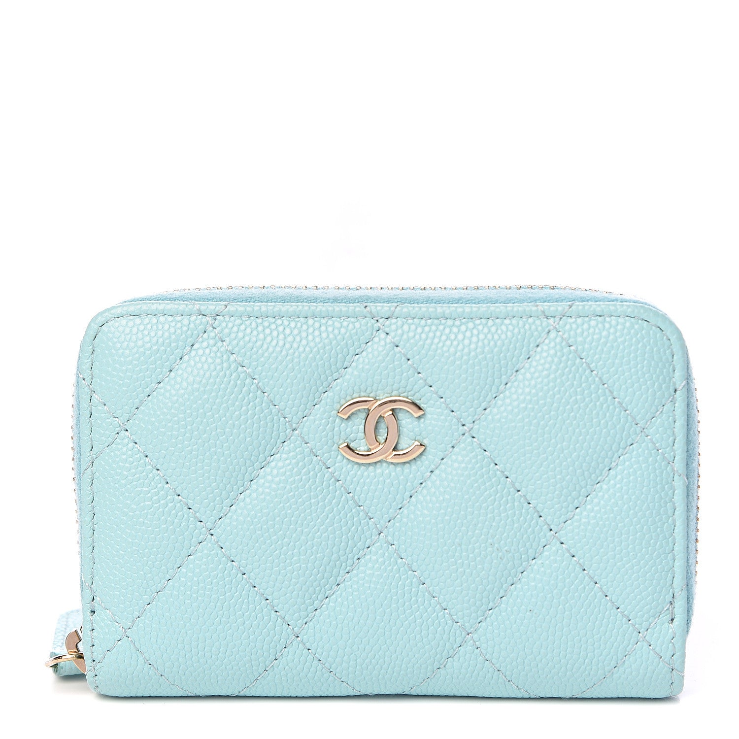 Chanel Caviar Quilted Zip Coin Purse Light Blue 1 of 8