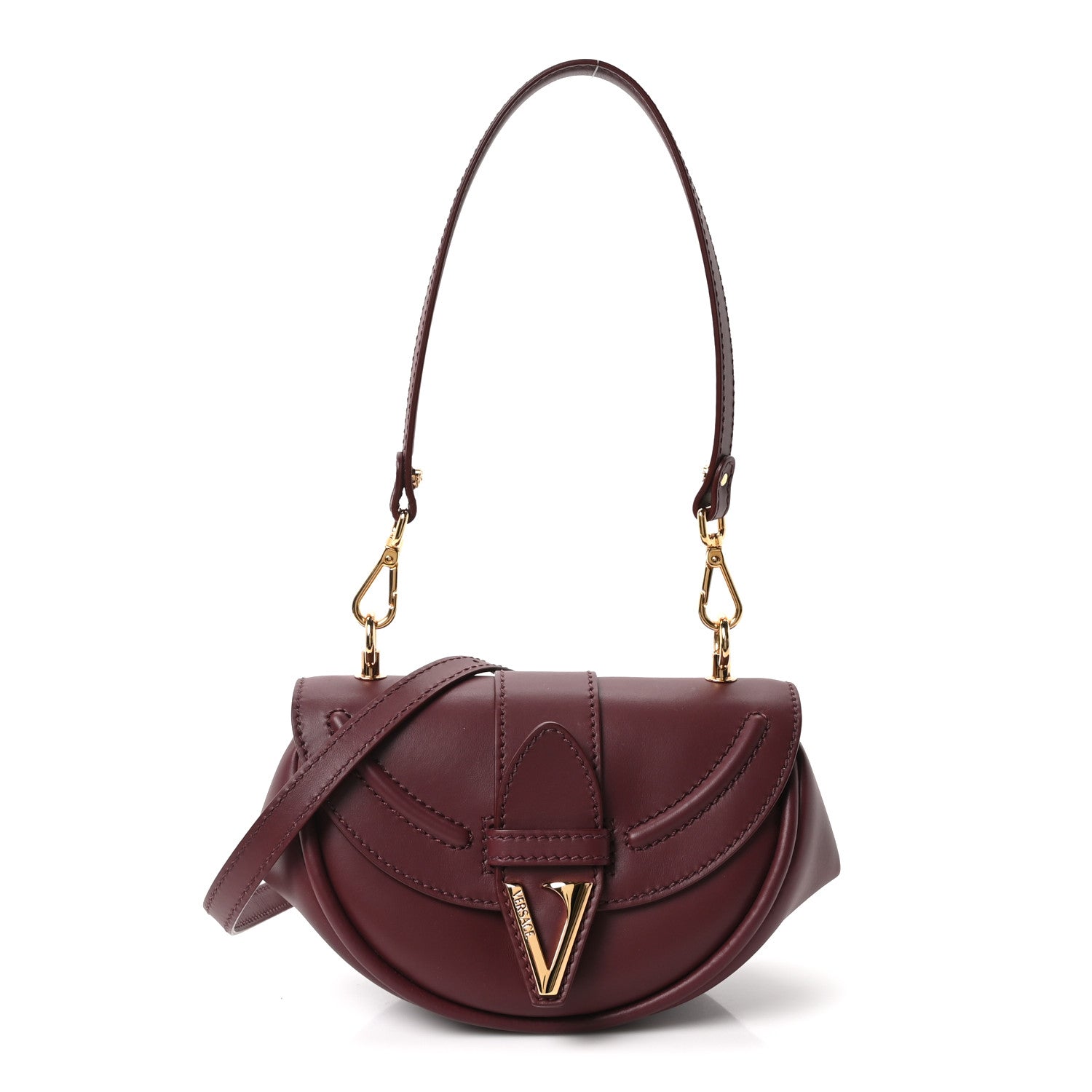 Versace Vitello Virtus Small Shoulder Bag Burgundy 1 of 9