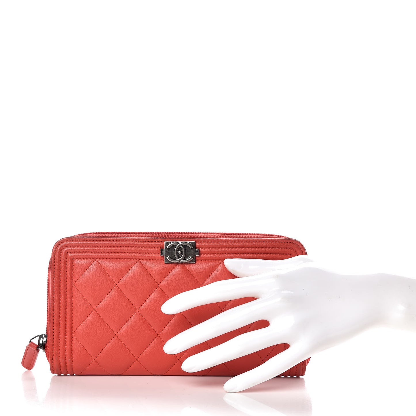 Lambskin Quilted Boy Zip Around Wallet Red