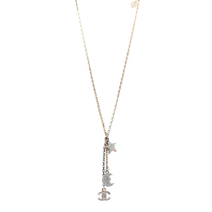 Chanel Crystal Pearl CC Moon Star Drop Necklace Gold 1 of 4