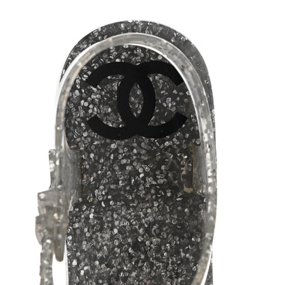 Chanel Jelly Camellia Glitter Thong Sandals 37 Grey 6 of 7