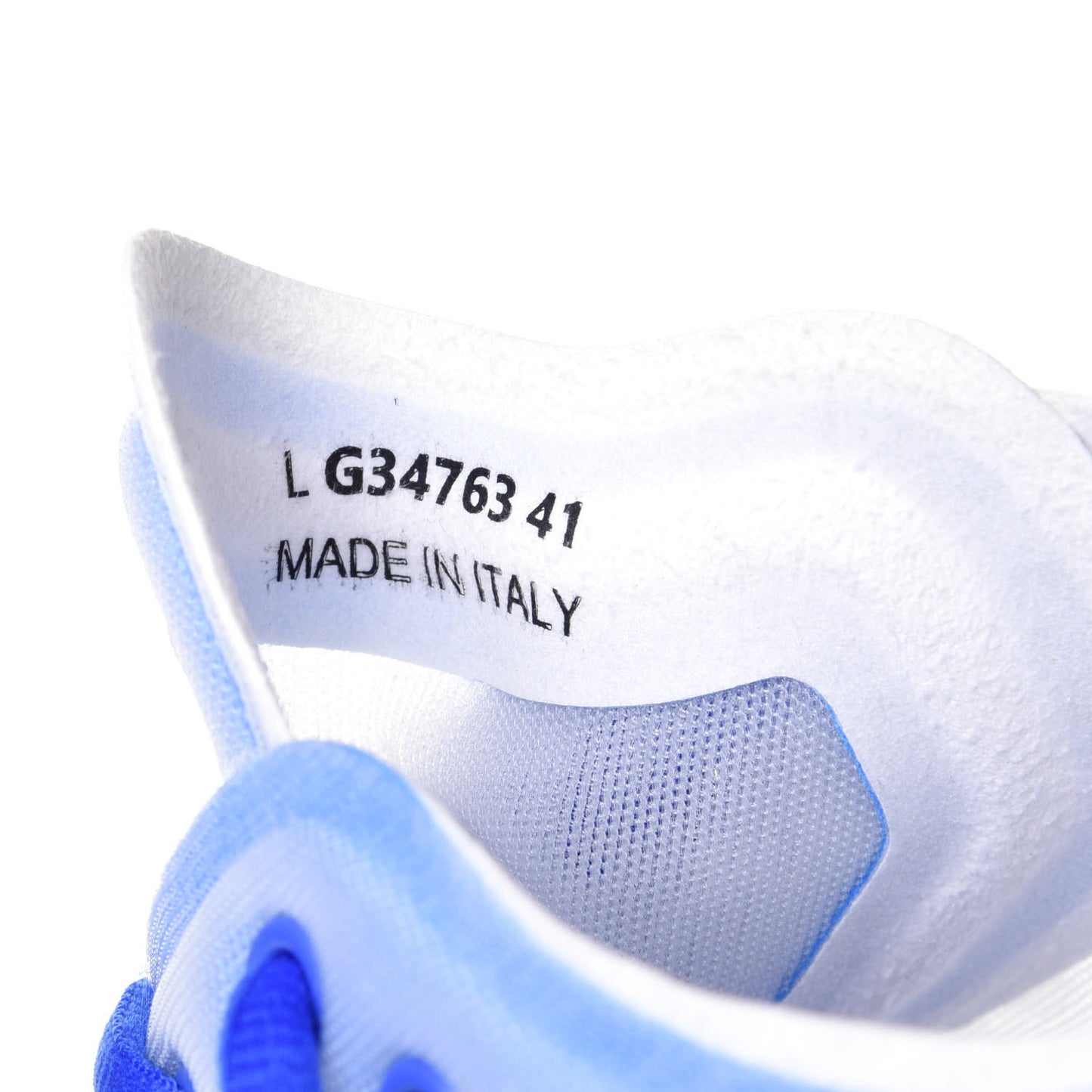 Calfskin Mesh Lycra Womens Logo Sneakers 41 White Blue