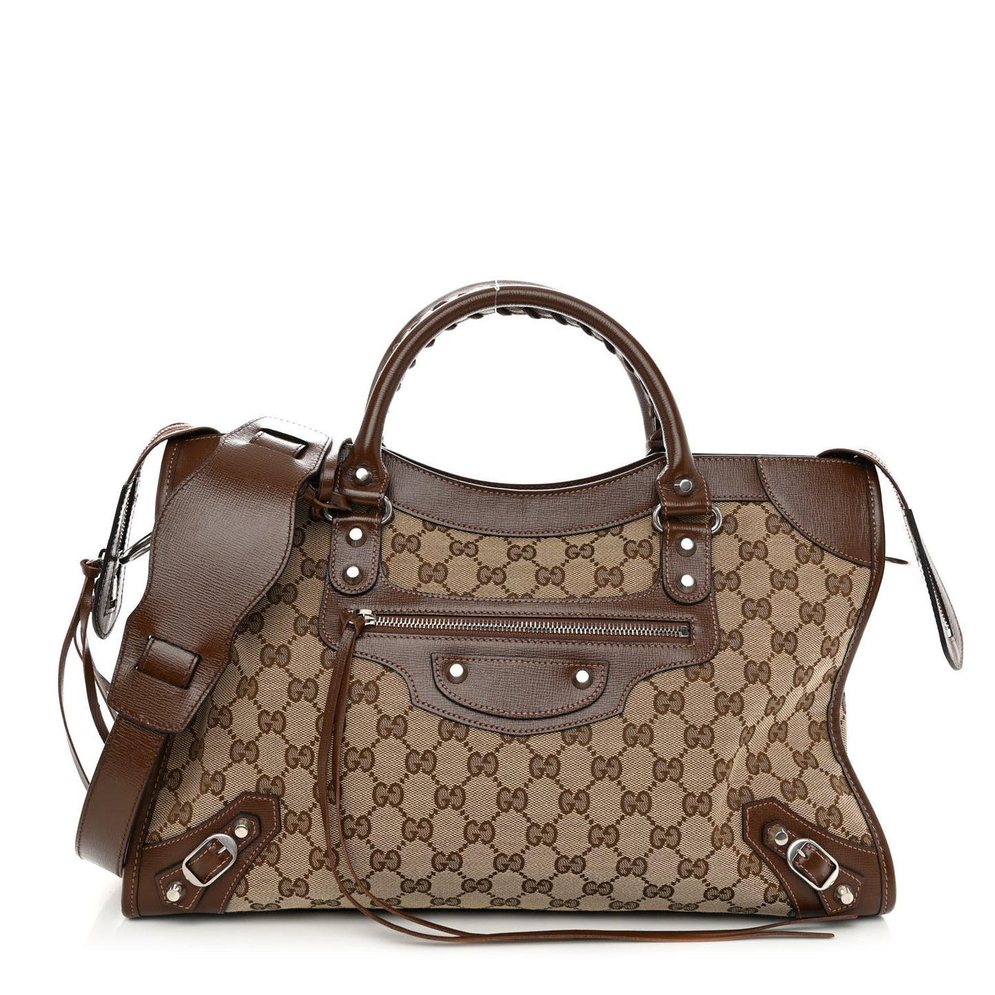 X GUCCI GG Monogram Azalea Calfskin Neo Classic Silver Hardware Medium City Beige Ebony Brown Sugar
